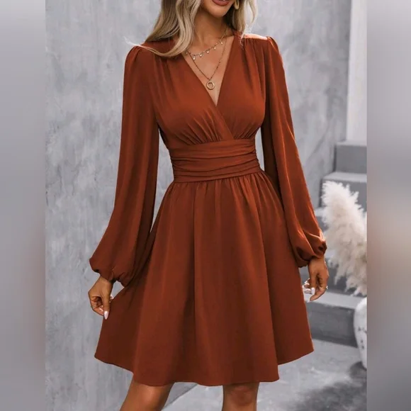 ruched lantern sleeve dress MOTF PREMIUM PLUS SIZE RUCHED LANTERN SLEEVE DRESS FALL